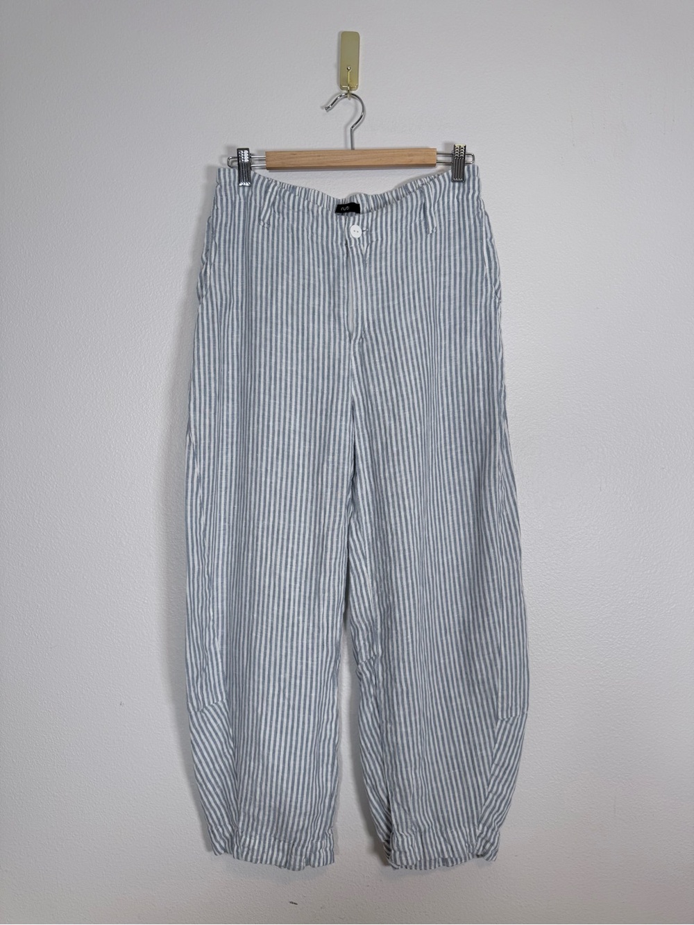 Ruti Uptown linen pinstripe Loose Barrel Leg Pants size 12 - Picture 2 of 10